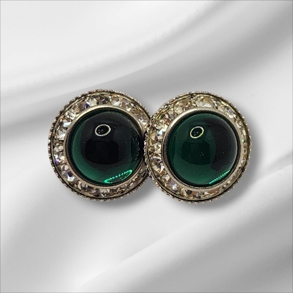 WOMENS VINTAGE DEEP OCEAN GREEN WITH DIAMONDS TASSEL EARRINGS - Picture 2 of 4